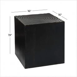 16 in. Black Square Wood Intricately Carved Floral End Table by Litton Lane -Outlet Litton Lane Store black litton lane end side tables 89285 76 1000