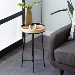 14 in. Black Round Wood Split End Table by Litton Lane -Outlet Litton Lane Store black litton lane end side tables 92169 31 1000