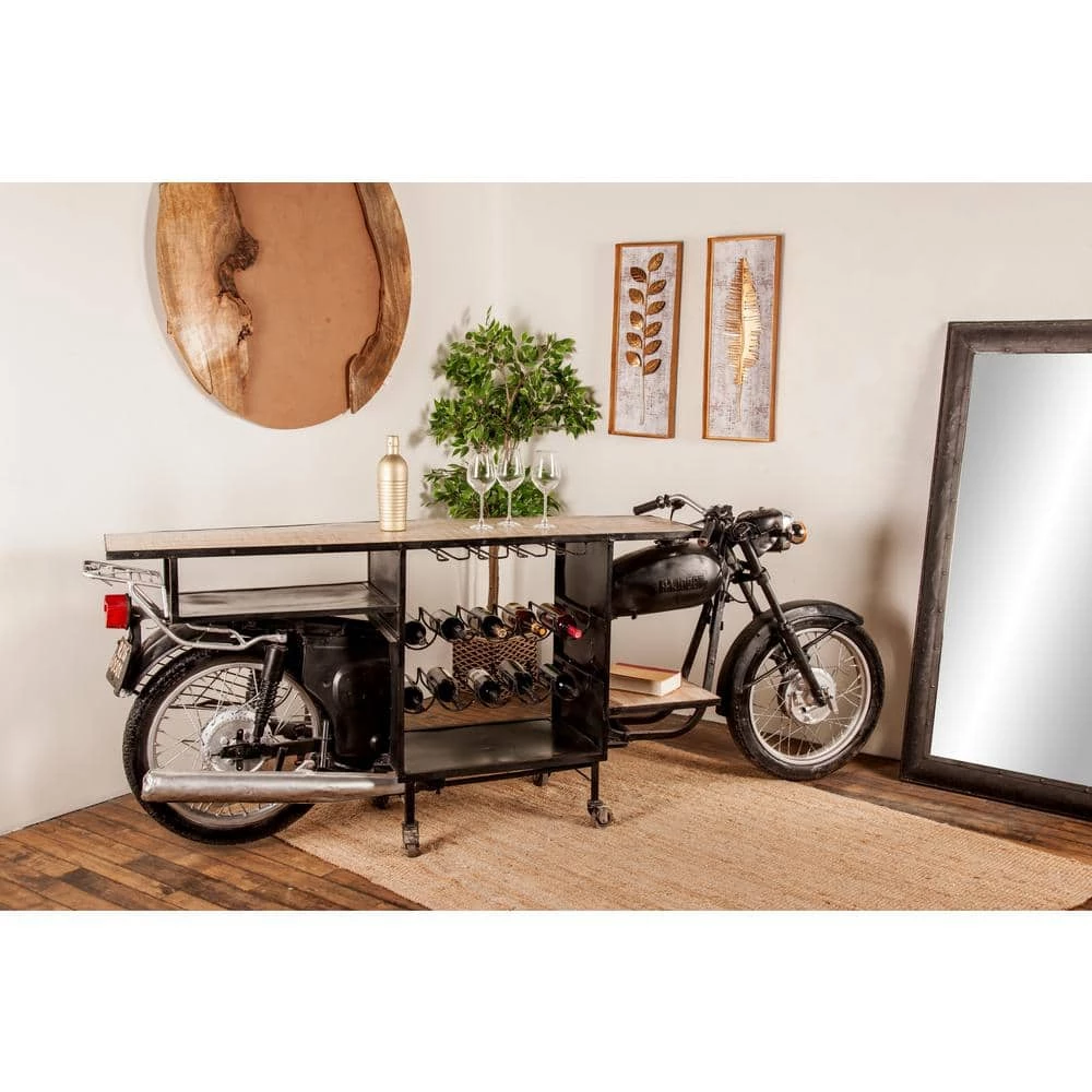 38 in. Black Metal Rustic Motorcycle Bar by Litton Lane 12 38 in. Black Metal Rustic Motorcycle Bar by Litton Lane - Image 10