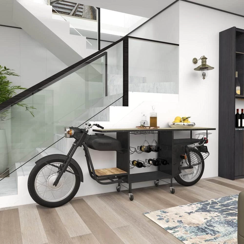 38 in. Black Metal Rustic Motorcycle Bar by Litton Lane 7 38 in. Black Metal Rustic Motorcycle Bar by Litton Lane - Image 5