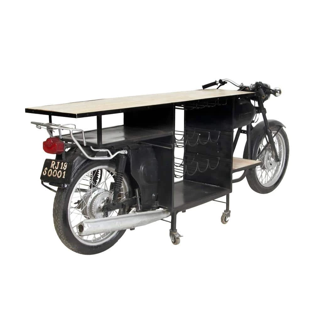 38 in. Black Metal Rustic Motorcycle Bar by Litton Lane 5 38 in. Black Metal Rustic Motorcycle Bar by Litton Lane - Image 3