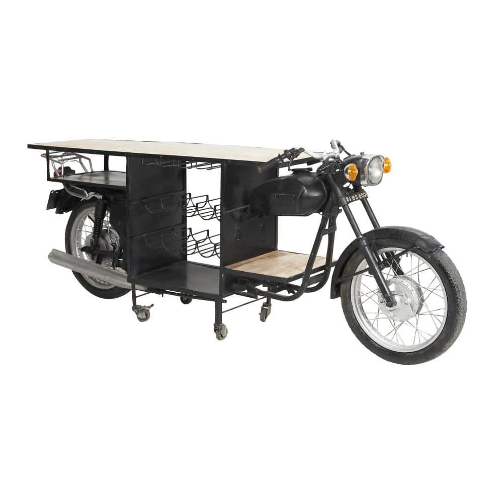 38 in. Black Metal Rustic Motorcycle Bar by Litton Lane 4 38 in. Black Metal Rustic Motorcycle Bar by Litton Lane - Image 2
