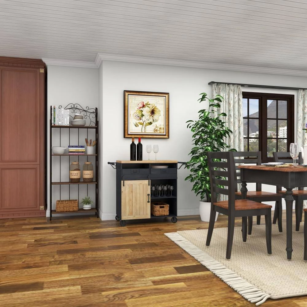 34 in. Black Metal Industrial Kitchen Cart by Litton Lane 12 34 in. Black Metal Industrial Kitchen Cart by Litton Lane - Image 10