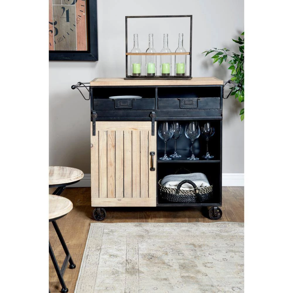 34 in. Black Metal Industrial Kitchen Cart by Litton Lane 16 34 in. Black Metal Industrial Kitchen Cart by Litton Lane - Image 14