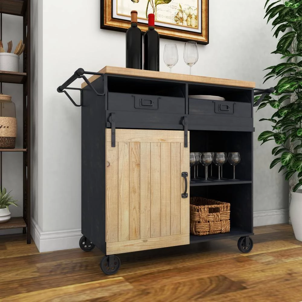 34 in. Black Metal Industrial Kitchen Cart by Litton Lane 10 34 in. Black Metal Industrial Kitchen Cart by Litton Lane - Image 8