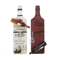 8 in. W x 30 in. H Vintage White and Burgundy Red-Bottle Board Wine Rack and Glass Holder (Set of 2) by Litton Lane