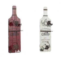 8 in. W x 30 in. H Vintage White and Burgundy Red-Bottle Board Wine Rack and Glass Holder (Set of 2) by Litton Lane -Outlet Litton Lane Store black litton lane wine racks 55941 c3 1000