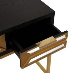 46 in. Rectangle Black Wood 3-Drawers Glam Writing Desk with Wood Top by Litton Lane -Outlet Litton Lane Store black litton lane writing desks 042506 1f 1000