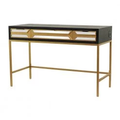 46 in. Rectangle Black Wood 3-Drawers Glam Writing Desk with Wood Top by Litton Lane