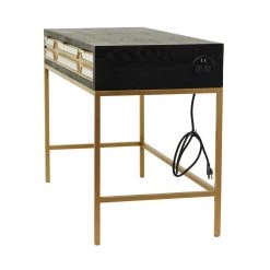 46 in. Rectangle Black Wood 3-Drawers Glam Writing Desk with Wood Top by Litton Lane -Outlet Litton Lane Store black litton lane writing desks 042506 c3 1000
