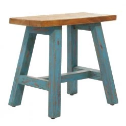 20 in. Blue Farmhouse Wood Stool by Litton Lane