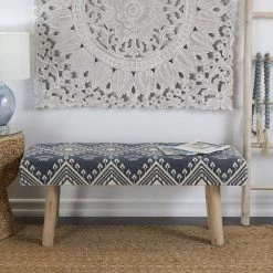 Blue Wood Bohemian Bench 20 in. x 18 in. x 48 in. by Litton Lane -Outlet Litton Lane Store blue litton lane bedroom benches 042862 31 1000