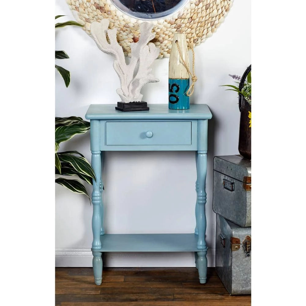 14 in. Blue Rectangle Wood 1 Drawer and 1 Shelf End Table by Litton Lane 6 14 in. Blue Rectangle Wood 1 Drawer and 1 Shelf End Table by Litton Lane - Image 4