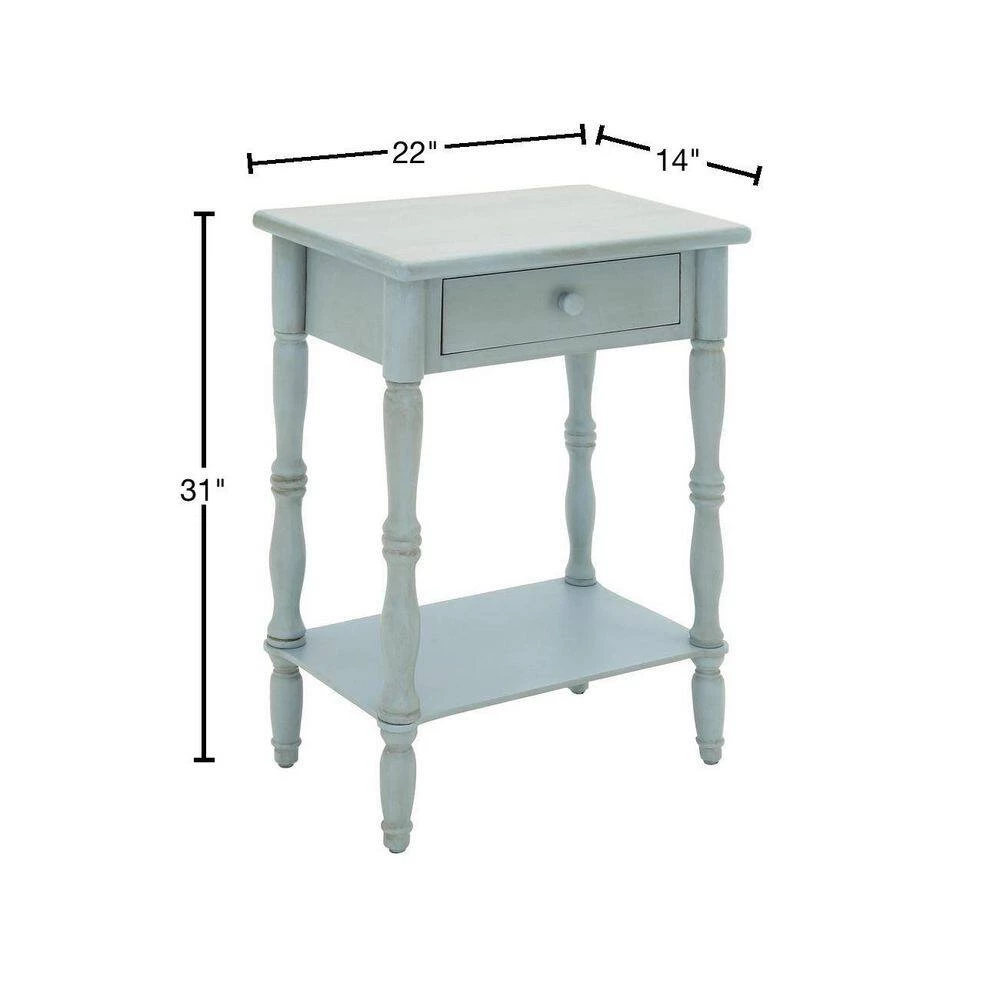 14 in. Blue Rectangle Wood 1 Drawer and 1 Shelf End Table by Litton Lane 4 14 in. Blue Rectangle Wood 1 Drawer and 1 Shelf End Table by Litton Lane - Image 2