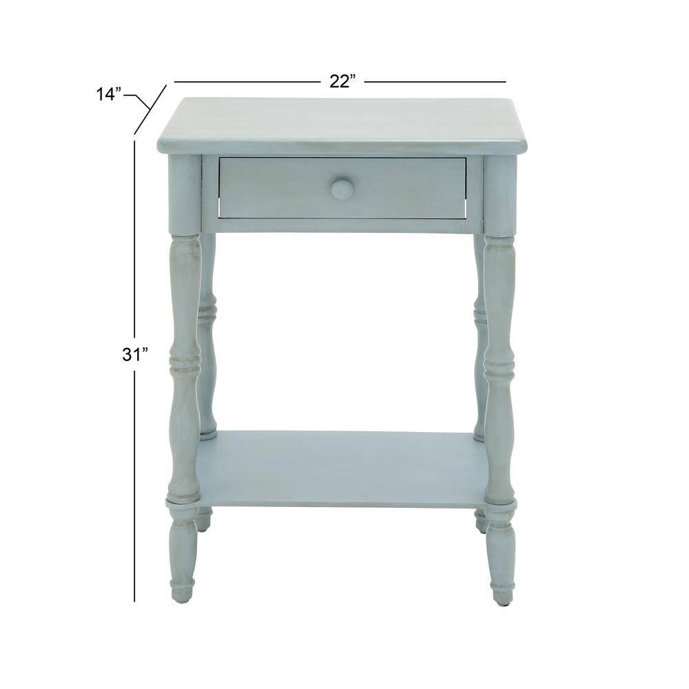 14 in. Blue Rectangle Wood 1 Drawer and 1 Shelf End Table by Litton Lane 5 14 in. Blue Rectangle Wood 1 Drawer and 1 Shelf End Table by Litton Lane - Image 3
