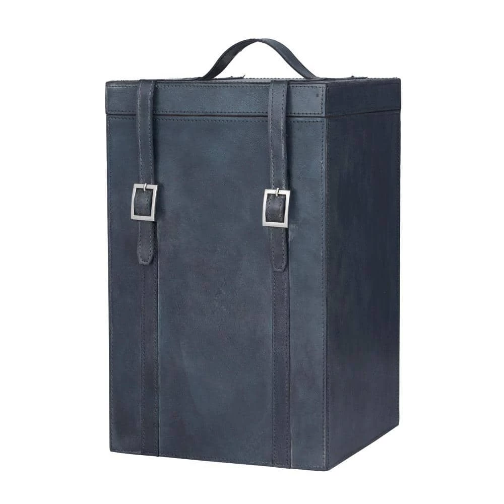 4-Bottle Blue Leather Modern Wine Holder by Litton Lane 3 4-Bottle Blue Leather Modern Wine Holder by Litton Lane