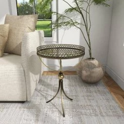 16 in. Brass Round Mirrored End Table by Litton Lane -Outlet Litton Lane Store brass litton lane end side tables 65369 1f 1000