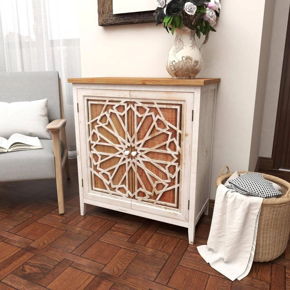 Brown 2 Door Geometric Cabinet with Carved Relief Overlay by Litton Lane 5 Brown 2 Door Geometric Cabinet with Carved Relief Overlay by Litton Lane - Image 3