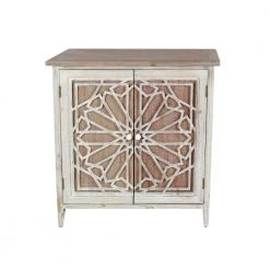 Brown 2 Door Geometric Cabinet with Carved Relief Overlay by Litton Lane