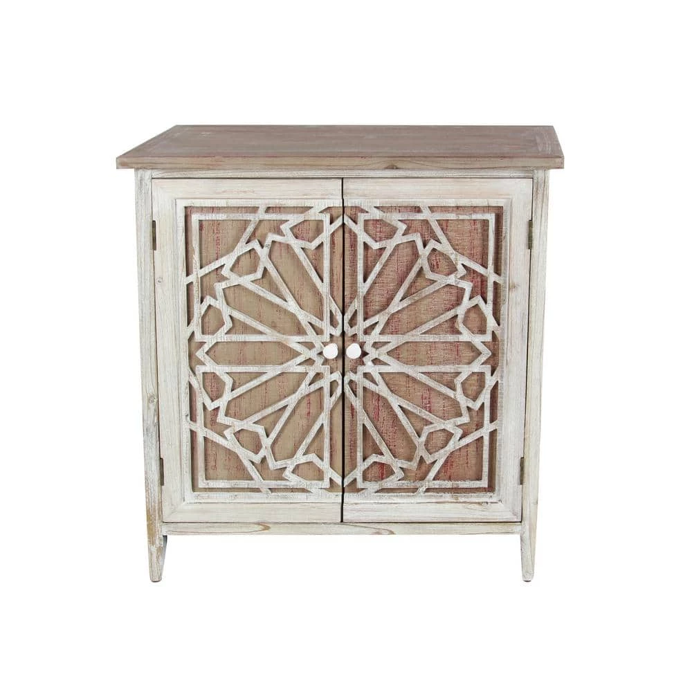 Brown 2 Door Geometric Cabinet with Carved Relief Overlay by Litton Lane 3 Brown 2 Door Geometric Cabinet with Carved Relief Overlay by Litton Lane