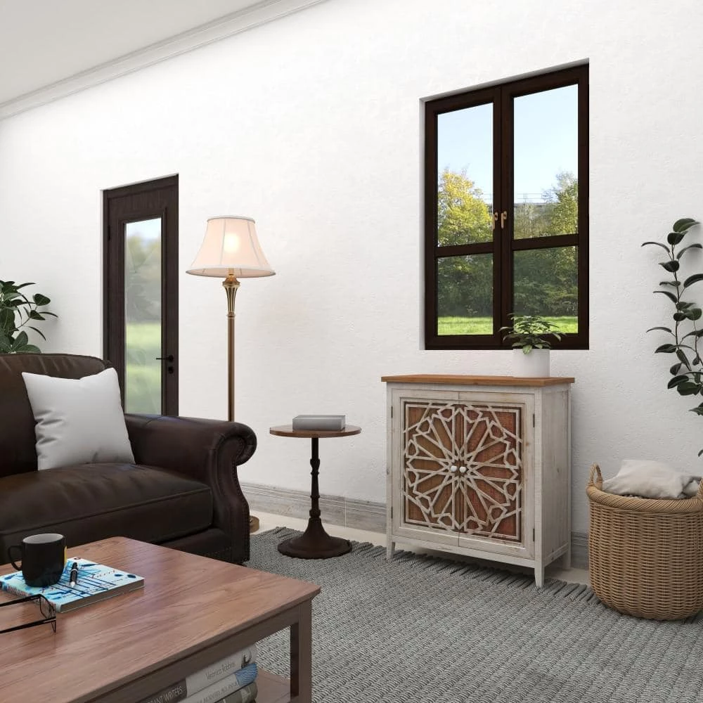 Brown 2 Door Geometric Cabinet with Carved Relief Overlay by Litton Lane 4 Brown 2 Door Geometric Cabinet with Carved Relief Overlay by Litton Lane - Image 2