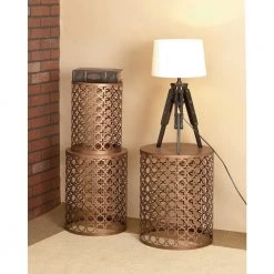16 in. Bronze Cylinder Metal Handmade End Table with Laser Cut Design 3-Pieces by Litton Lane 15 16 in. Bronze Cylinder Metal Handmade End Table with Laser Cut Design 3-Pieces by Litton Lane -Outlet Litton Lane Store bronze litton lane coffee tables 23941 31 1000