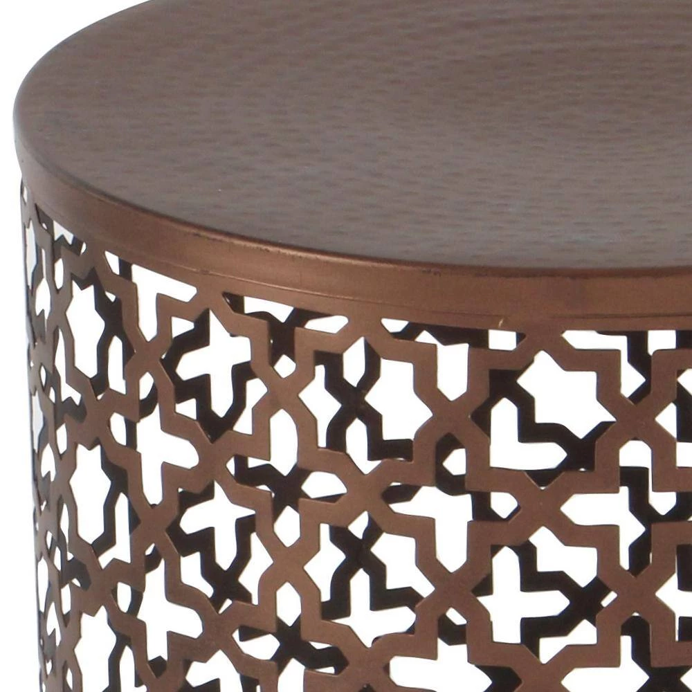 16 in. Bronze Cylinder Metal Handmade End Table with Laser Cut Design 3-Pieces by Litton Lane 7 16 in. Bronze Cylinder Metal Handmade End Table with Laser Cut Design 3-Pieces by Litton Lane - Image 5