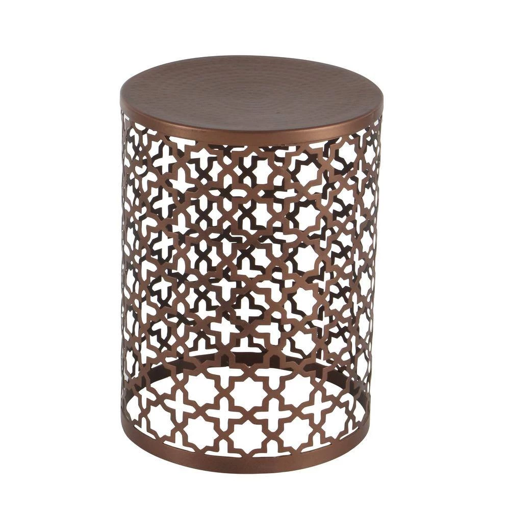 16 in. Bronze Cylinder Metal Handmade End Table with Laser Cut Design 3-Pieces by Litton Lane 6 16 in. Bronze Cylinder Metal Handmade End Table with Laser Cut Design 3-Pieces by Litton Lane - Image 4
