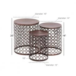 16 in. Bronze Cylinder Metal Handmade End Table with Laser Cut Design 3-Pieces by Litton Lane 14 16 in. Bronze Cylinder Metal Handmade End Table with Laser Cut Design 3-Pieces by Litton Lane -Outlet Litton Lane Store bronze litton lane coffee tables 23941 76 1000