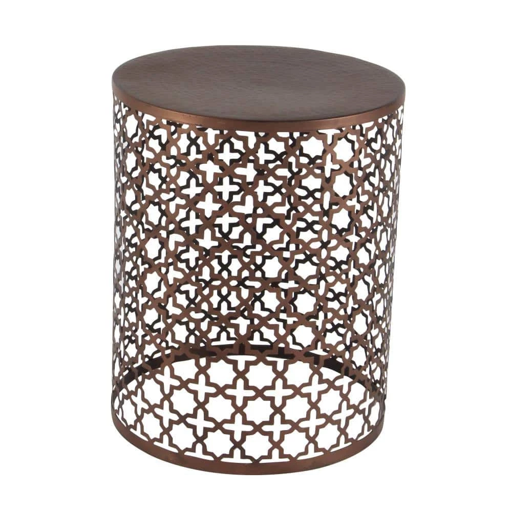 16 in. Bronze Cylinder Metal Handmade End Table with Laser Cut Design 3-Pieces by Litton Lane 4 16 in. Bronze Cylinder Metal Handmade End Table with Laser Cut Design 3-Pieces by Litton Lane - Image 2