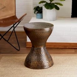 14 in. Bronze Round Metal Hammered End Table with Hourglass Shape by Litton Lane -Outlet Litton Lane Store bronze litton lane end side tables 22021 31 1000