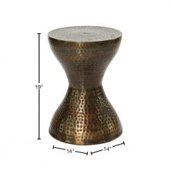 14 in. Bronze Round Metal Hammered End Table with Hourglass Shape by Litton Lane -Outlet Litton Lane Store bronze litton lane end side tables 22021 40 1000