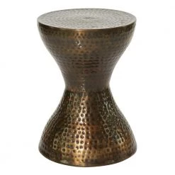 14 in. Bronze Round Metal Hammered End Table with Hourglass Shape by Litton Lane