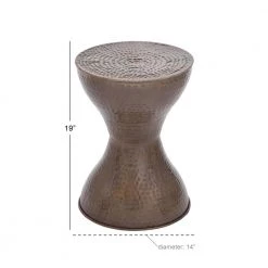 14 in. Bronze Round Metal Hammered End Table with Hourglass Shape by Litton Lane -Outlet Litton Lane Store bronze litton lane end side tables 22021 76 1000