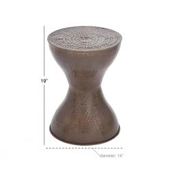 14 in. Bronze Round Metal Hammered End Table with Hourglass Shape by Litton Lane -Outlet Litton Lane Store bronze litton lane end side tables 22021 c3 1000