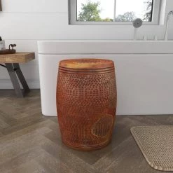 14 in. Copper Cylinder Aluminum Drum Shaped End Table with Hammered Design by Litton Lane -Outlet Litton Lane Store bronze litton lane end side tables 31332 1f 1000