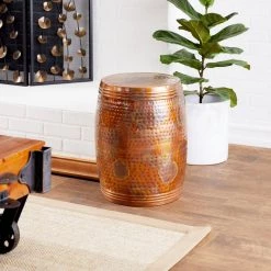 14 in. Copper Cylinder Aluminum Drum Shaped End Table with Hammered Design by Litton Lane -Outlet Litton Lane Store bronze litton lane end side tables 31332 31 1000