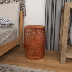 14 in. Copper Cylinder Aluminum Drum Shaped End Table with Hammered Design by Litton Lane -Outlet Litton Lane Store bronze litton lane end side tables 31332 44 1000