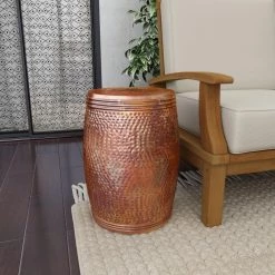 14 in. Copper Cylinder Aluminum Drum Shaped End Table with Hammered Design by Litton Lane -Outlet Litton Lane Store bronze litton lane end side tables 31332 4f 1000