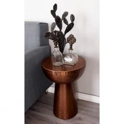 14 in. Bronze Round Metal End Table with Hammered Design by Litton Lane 17 14 in. Bronze Round Metal End Table with Hammered Design by Litton Lane -Outlet Litton Lane Store bronze litton lane end side tables 31333 31 1000