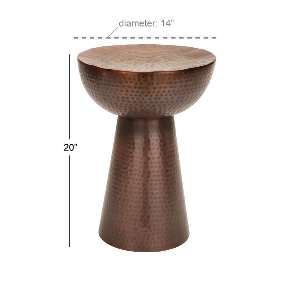 14 in. Bronze Round Metal End Table with Hammered Design by Litton Lane 6 14 in. Bronze Round Metal End Table with Hammered Design by Litton Lane - Image 4