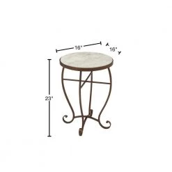 16 in. Bronze Round Marble Scroll End Table by Litton Lane