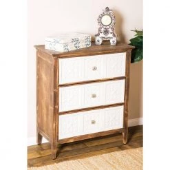 Stained Brown Rectangular Wooden 3-Drawer Chest with White Enameled Panels by Litton Lane -Outlet Litton Lane Store brown litton lane accent cabinets 42974 31 1000