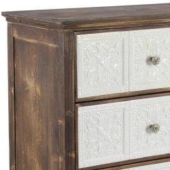 Stained Brown Rectangular Wooden 3-Drawer Chest with White Enameled Panels by Litton Lane -Outlet Litton Lane Store brown litton lane accent cabinets 42974 44 1000