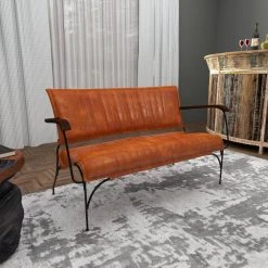 51 in. Brown Leather Vintage Loveseat with Metal Arms by Litton Lane -Outlet Litton Lane Store brown litton lane accent chairs 042292 1f 1000