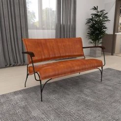 51 in. Brown Leather Vintage Loveseat with Metal Arms by Litton Lane -Outlet Litton Lane Store brown litton lane accent chairs 042292 44 1000