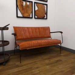 51 in. Brown Leather Vintage Loveseat with Metal Arms by Litton Lane -Outlet Litton Lane Store brown litton lane accent chairs 042292 4f 1000