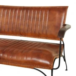 51 in. Brown Leather Vintage Loveseat with Metal Arms by Litton Lane -Outlet Litton Lane Store brown litton lane accent chairs 042292 77 1000