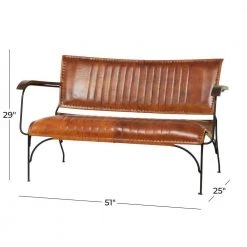 51 in. Brown Leather Vintage Loveseat with Metal Arms by Litton Lane -Outlet Litton Lane Store brown litton lane accent chairs 042292 c3 1000