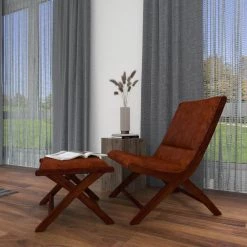 Brown Teak Wood Traditional Accent Chair with Ottoman (Set of 2) by Litton Lane -Outlet Litton Lane Store brown litton lane accent chairs 64781 1d 1000